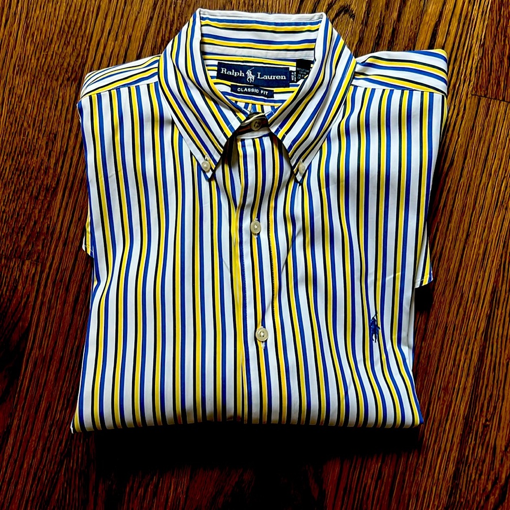 Ralph Lauren Classic Fit striped button down long sleeve shirt. Large 16